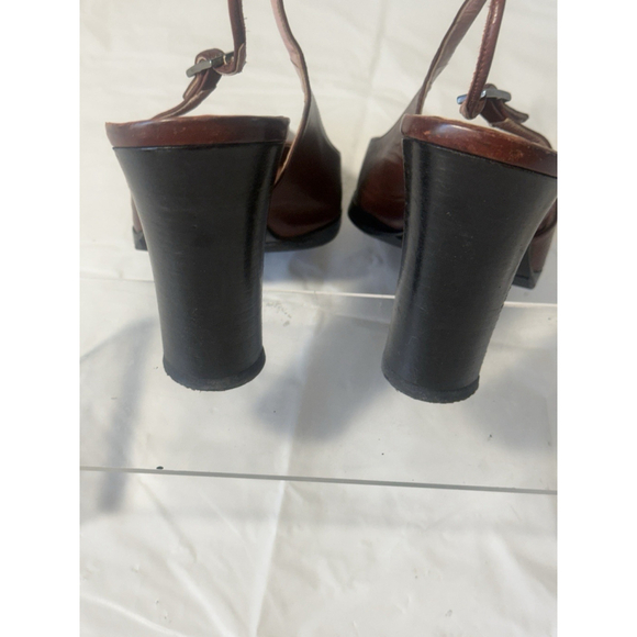 GUCCI Slingback Heels Closed Toe Brown Leather Shoes Sandals US 7 EU 37 C - Picture 12 of 16